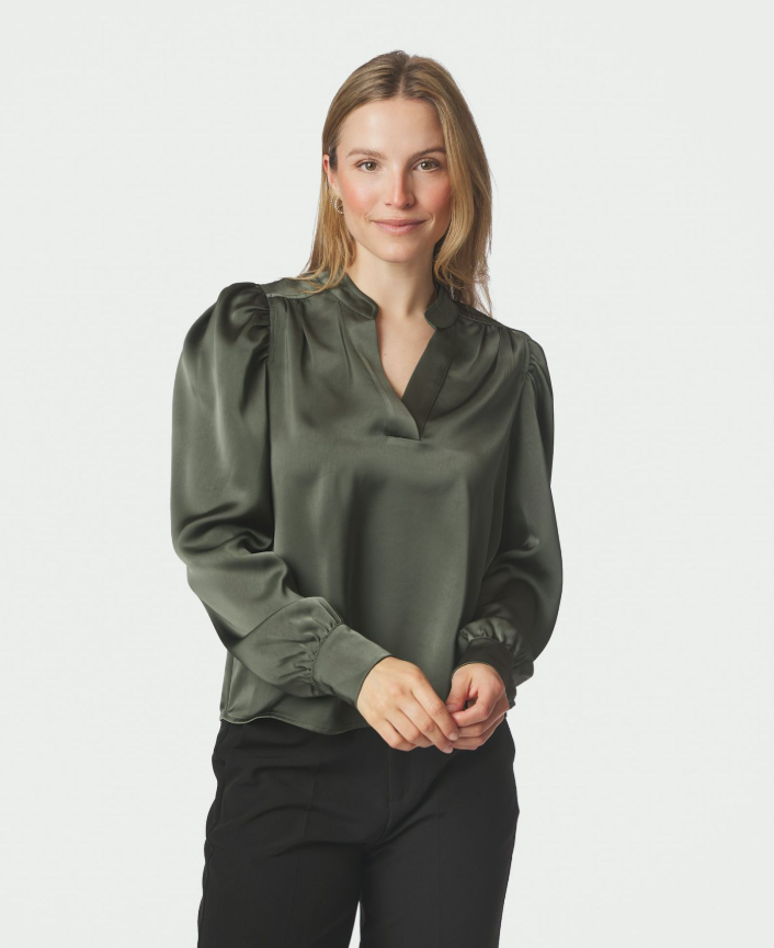 Rosslyn Heavy Sateen Blouse Deep Green