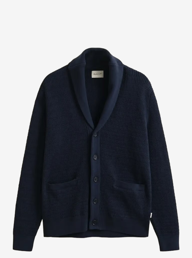 Mini Cable Shawl Collar Cardigan Evening Blue