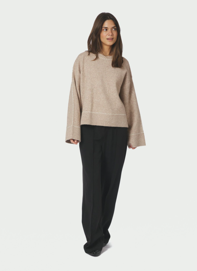 Roeme Knit Stitch Blouse Beige Melange