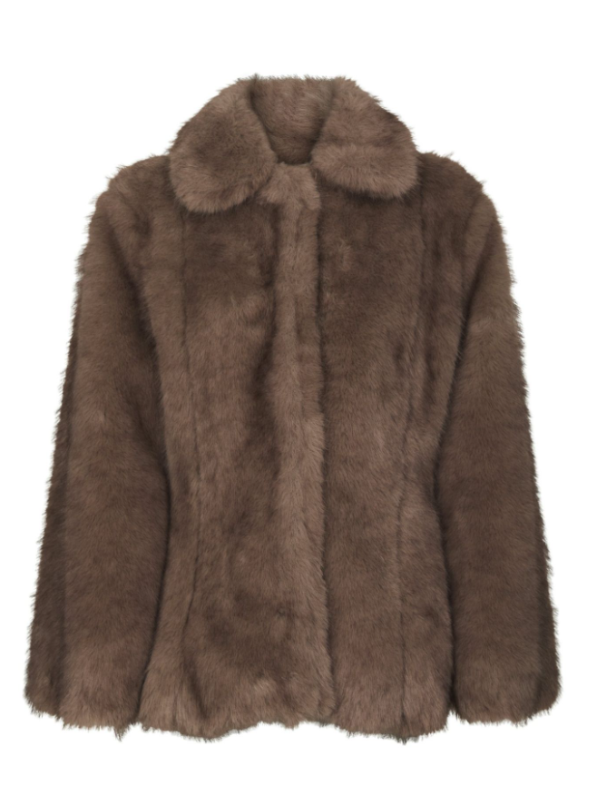 Ariella Faux Fur Peplum Jacket Warm Grey