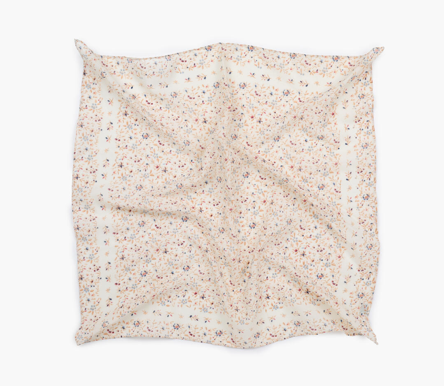 Scarf With Flowers 60x60 cm Offwhite