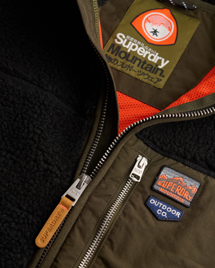 Vintage Retro Full Zip Fleece Black/Olive