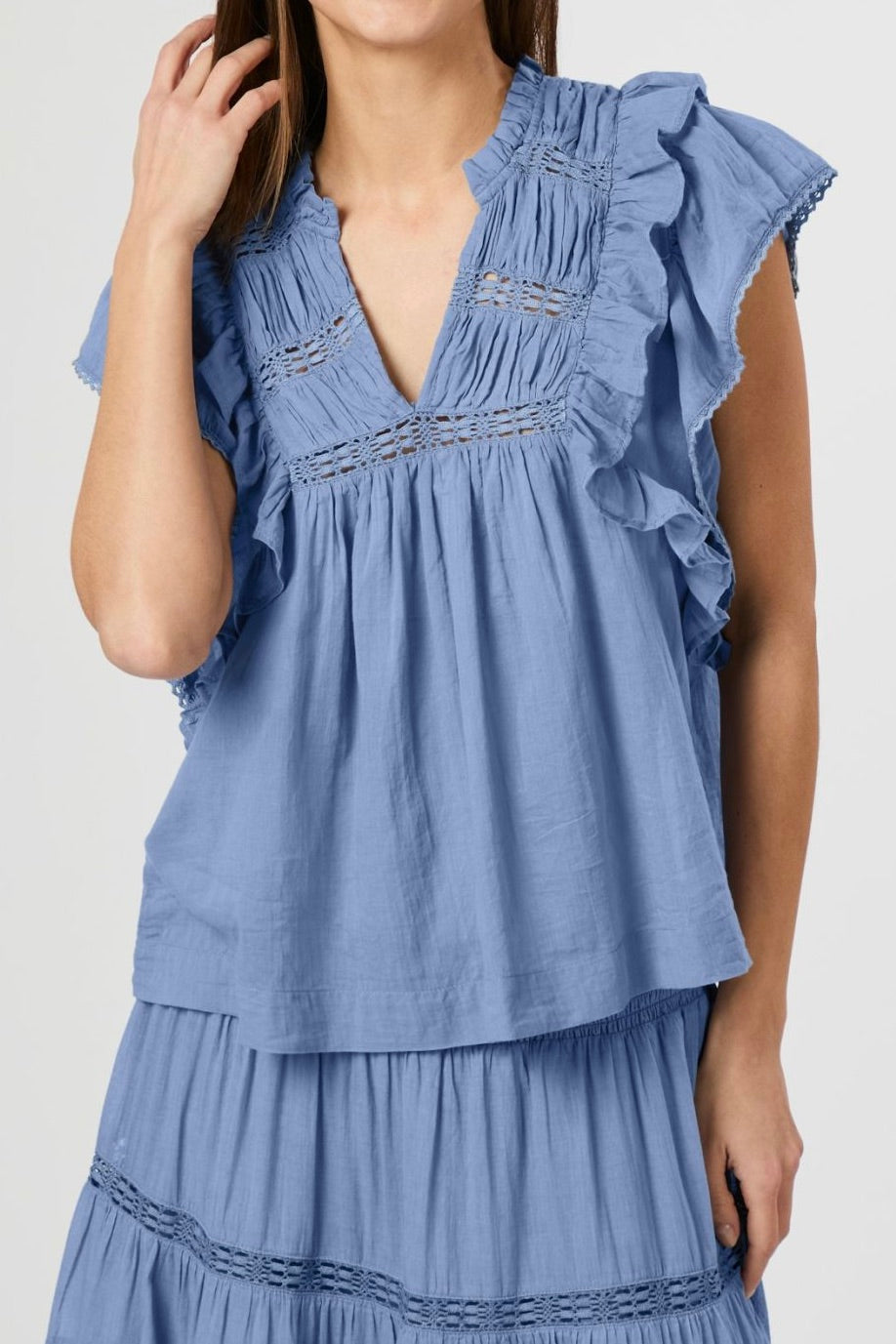 Jayla S Voile Top Smoke Blue