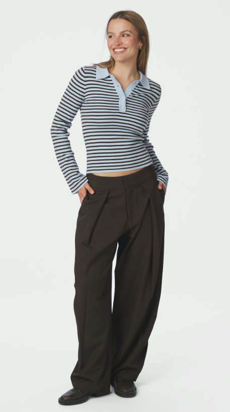 Fannya LS Striped Knit Polo Light Blue