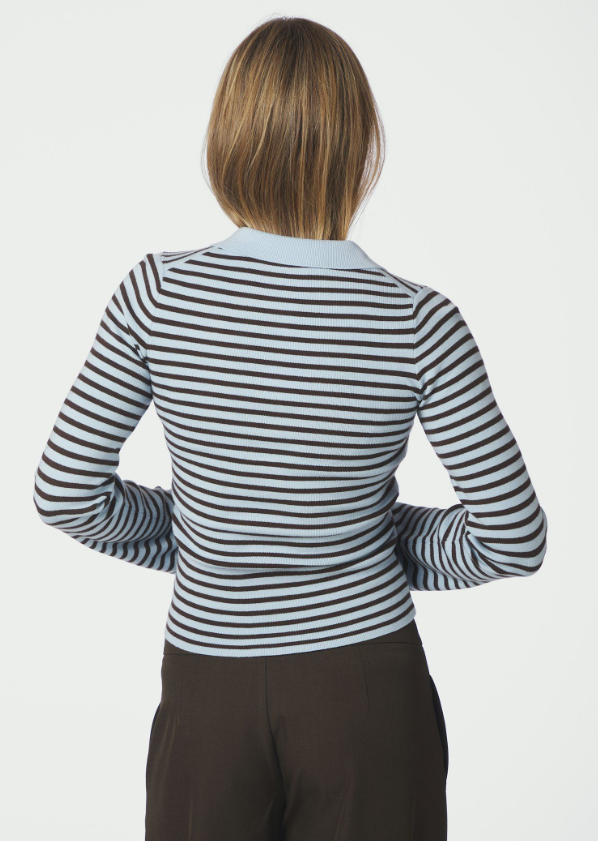Fannya LS Striped Knit Polo Light Blue
