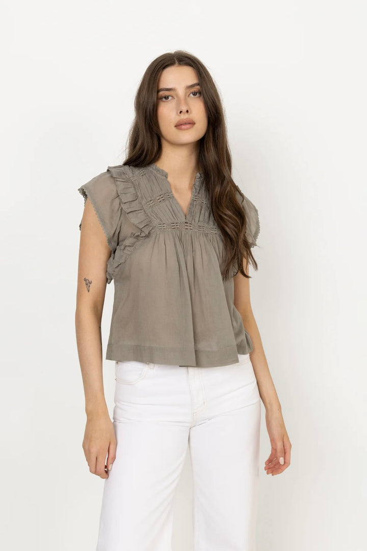Jayla S Voile Top Smoke Green