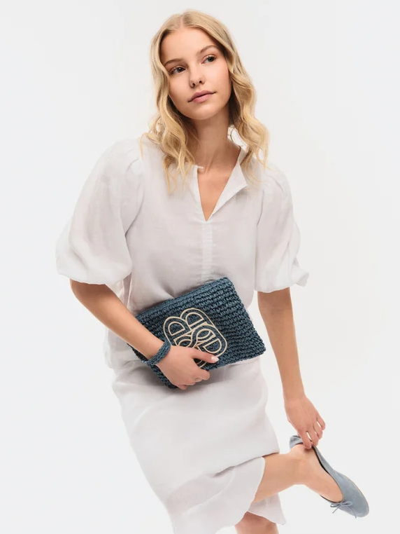 Mim Straw Clutch Blue