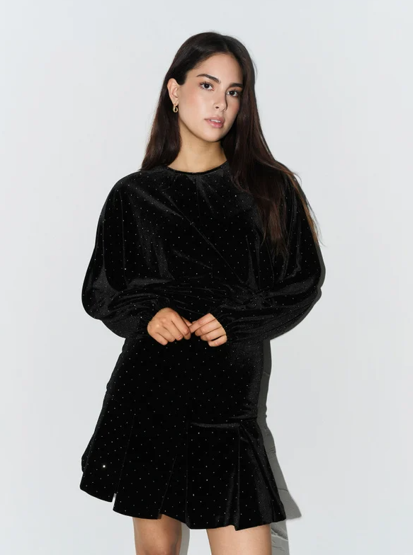 Jamal Stud Velour Dress Black