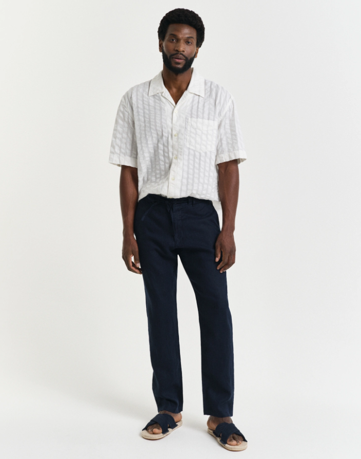 Reg Linen DS Pants Evening Blue