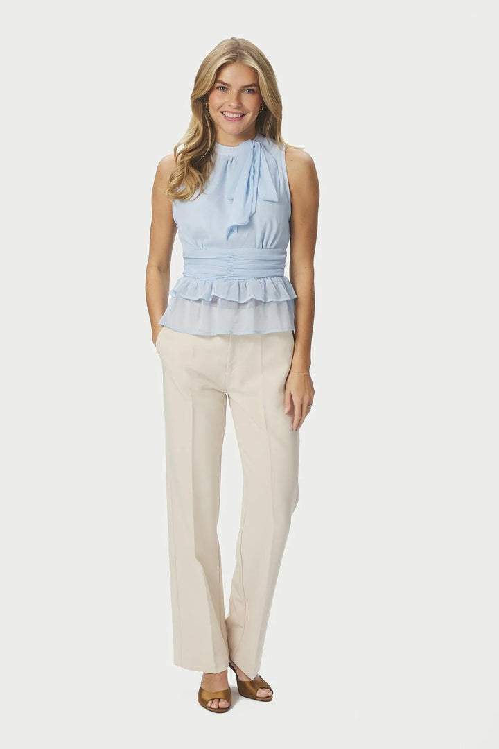 Ansol Solid Chiffon Top Light Blue