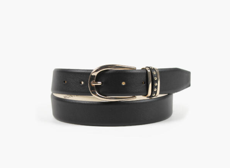 Skinnbelte med Gulldetaljer Black