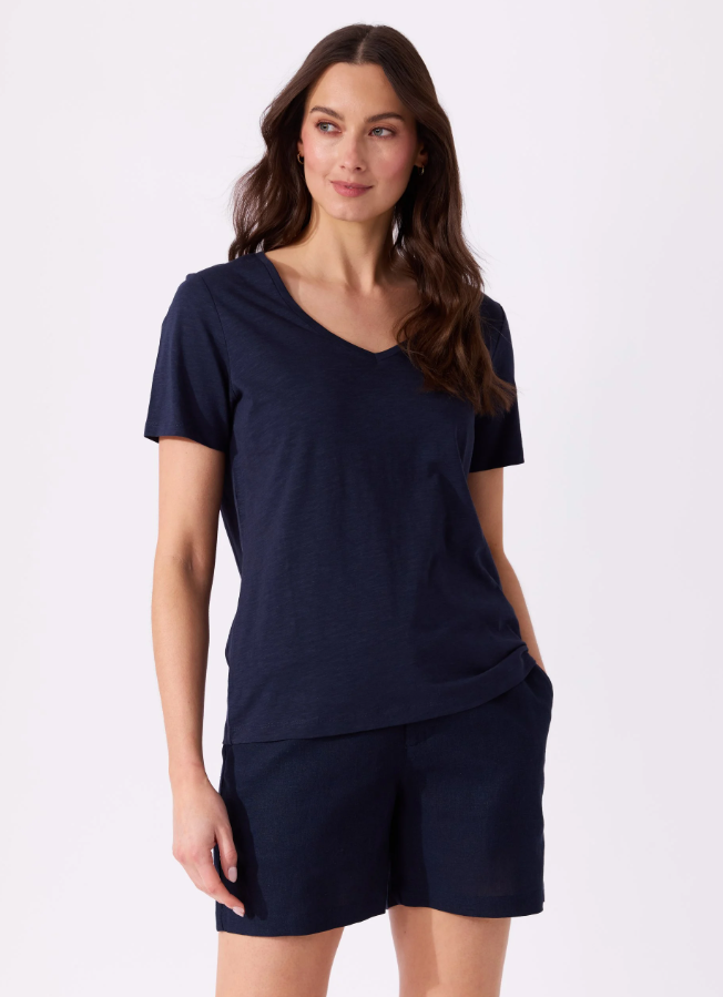 Ava V-Neck T-Shirt Mood Indigo