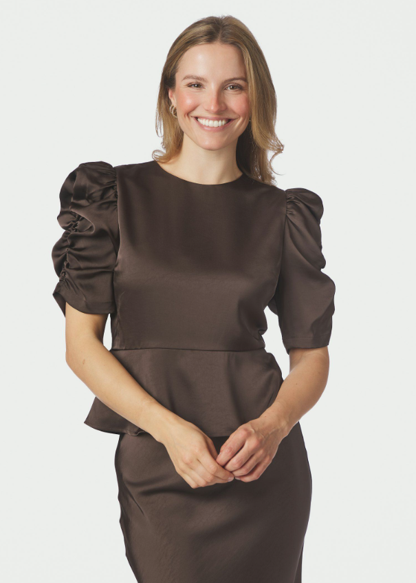 Benua Heavy Sateen Blouse Dark Brown
