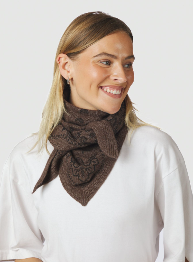 Lolana Paisley Knit Scaf Brown Melange