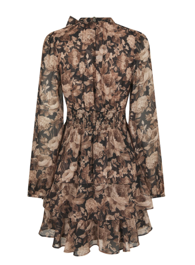 Mia Vintage Flower Dress Black Sand