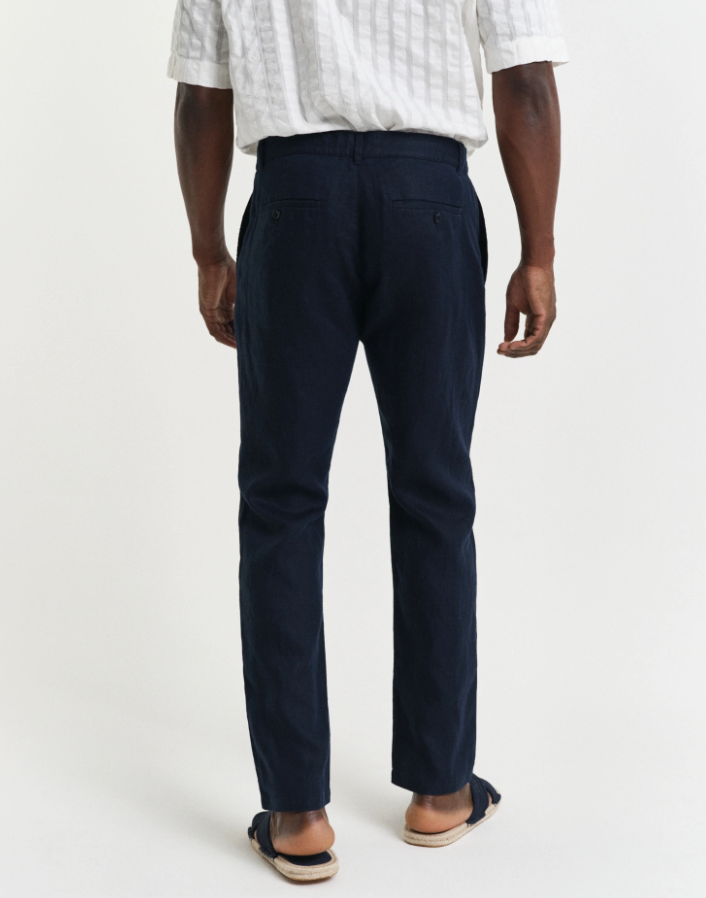 Reg Linen DS Pants Evening Blue