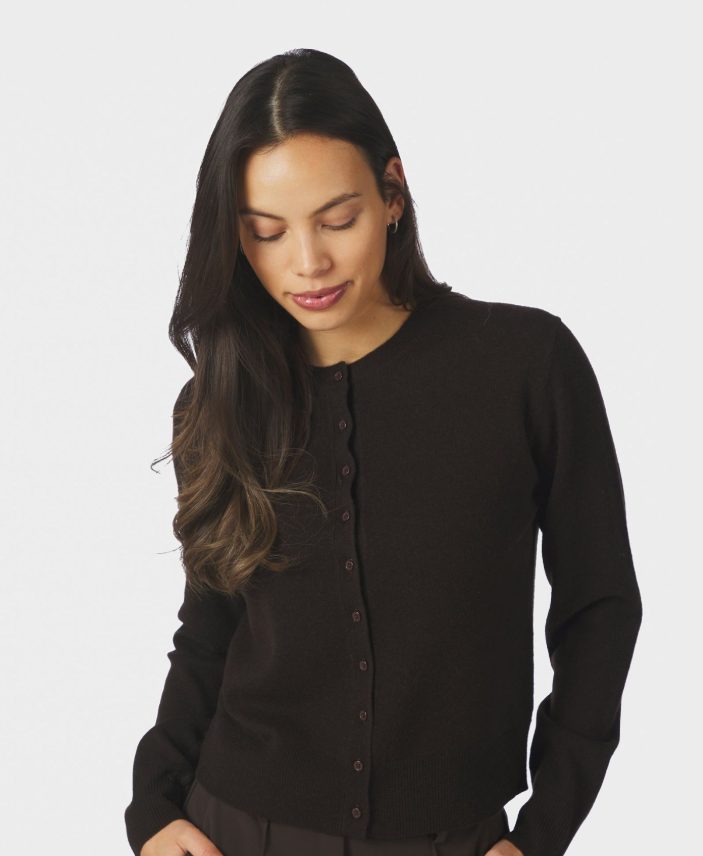 Bina Wool Knit Cardigan Dark Brown
