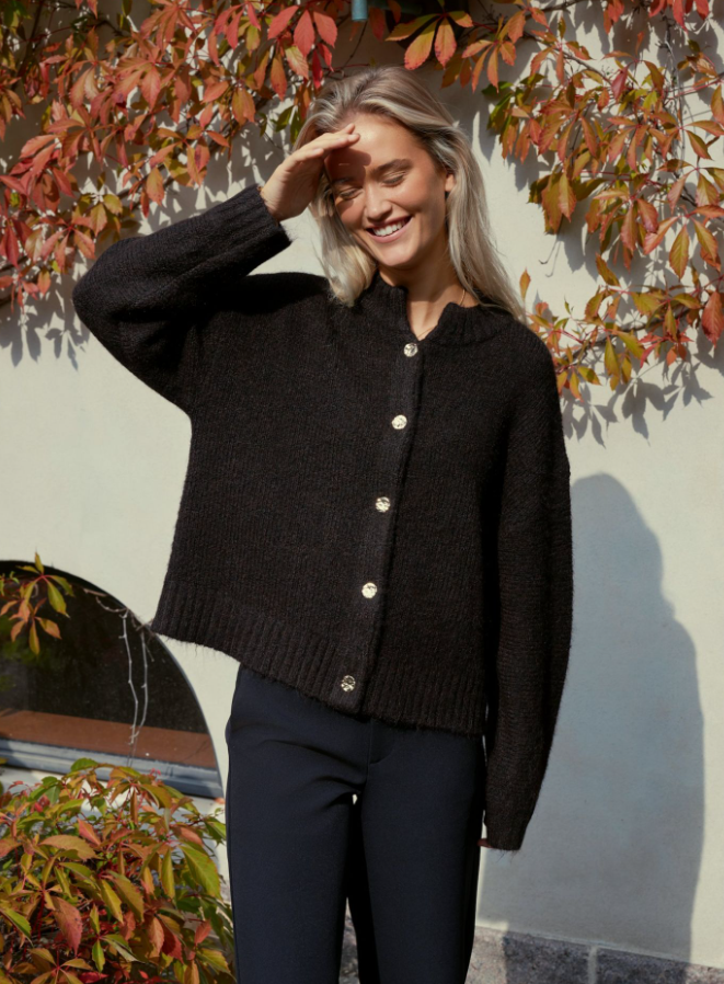 Taura Fluffy Knit Cardigan Dark Brown
