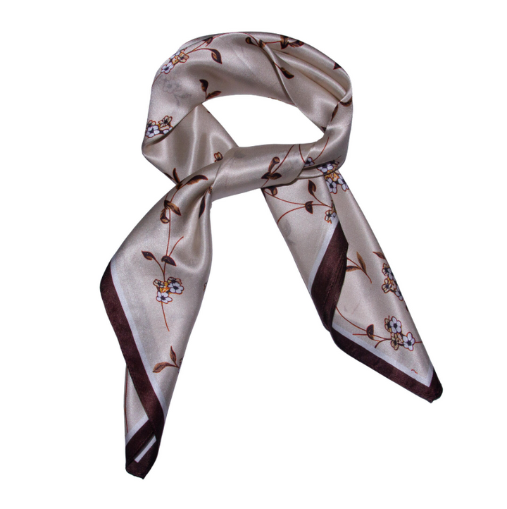 Skjerf Blomstret Silke 70x70 New Brun