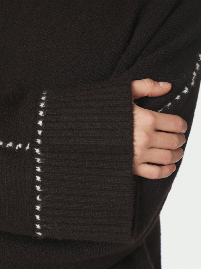 Roeme Knit Stitch Blouse Dark Brown