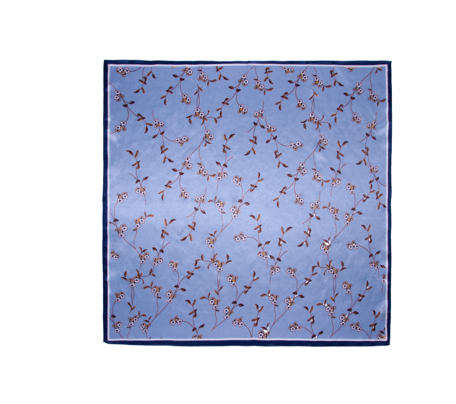 Skjerf Blomstret Silke 70x70 New Navy