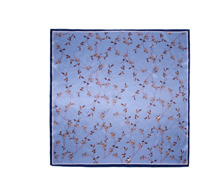 Skjerf Blomstret Silke 70x70 New Navy