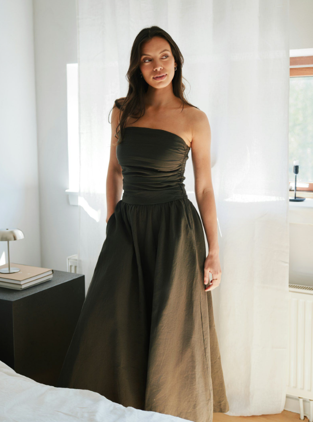 Kima Linen Dress Dark Brown