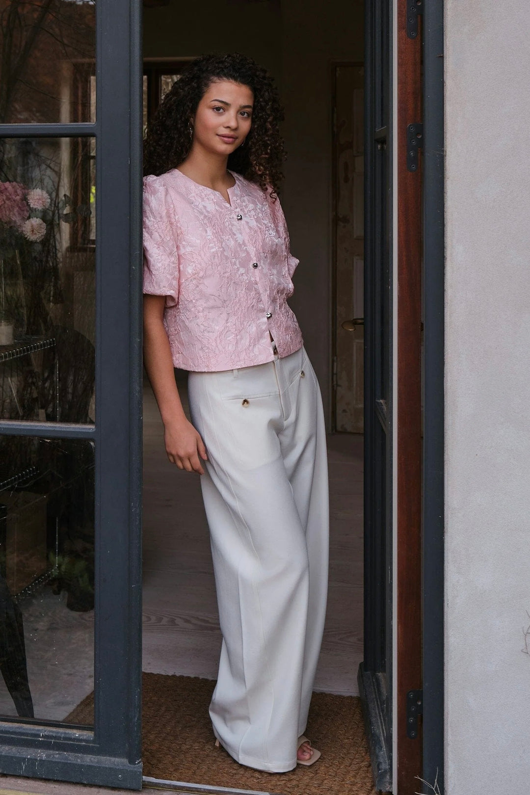 Aisa Soft Brocade Blouse Light Pink