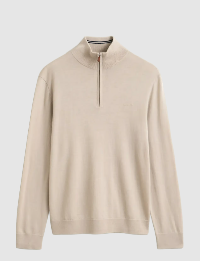 Extrafine Merino Wool Half Zip Clay Beige