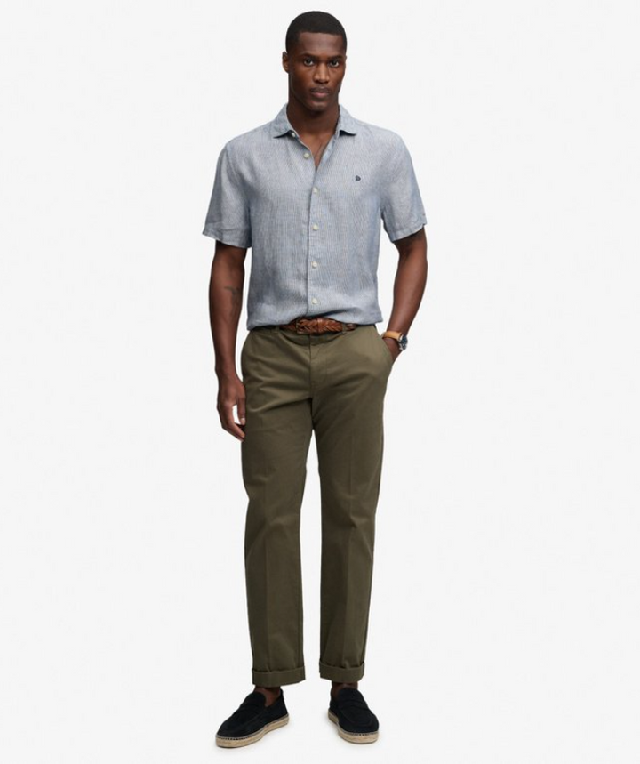 Riviera S/S Linen Shirt Ticking Navy Stripe