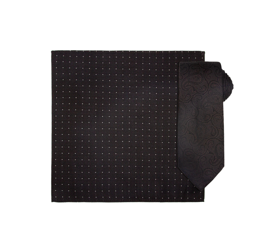Silkeslips+lommetørkle Paisley Brun