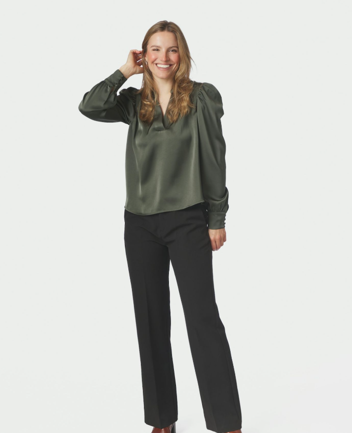 Rosslyn Heavy Sateen Blouse Deep Green