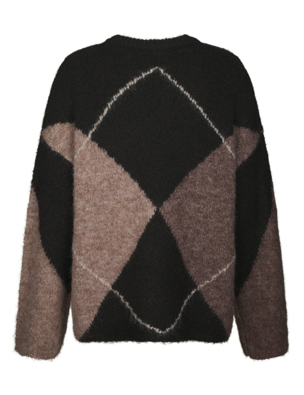 Inga Check Fluff Knit Blouse Dark Brown