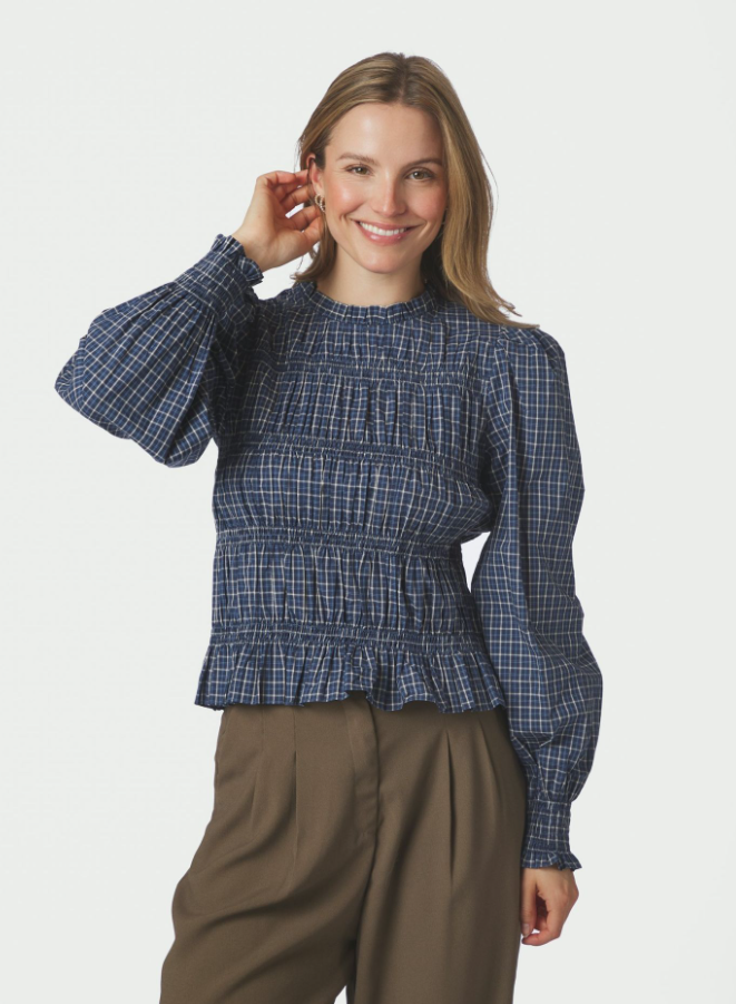 Marcia Check Blouse Blue
