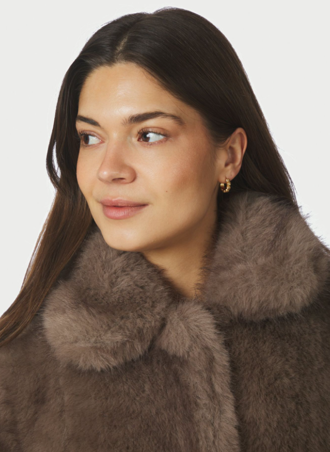 Ariella Faux Fur Peplum Jacket Warm Grey