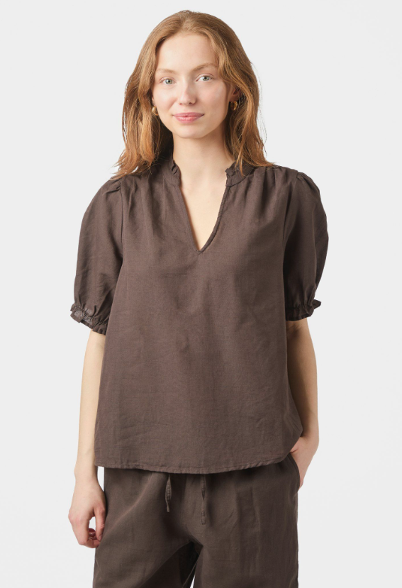 Odesa Linen Blouse Dark Brown