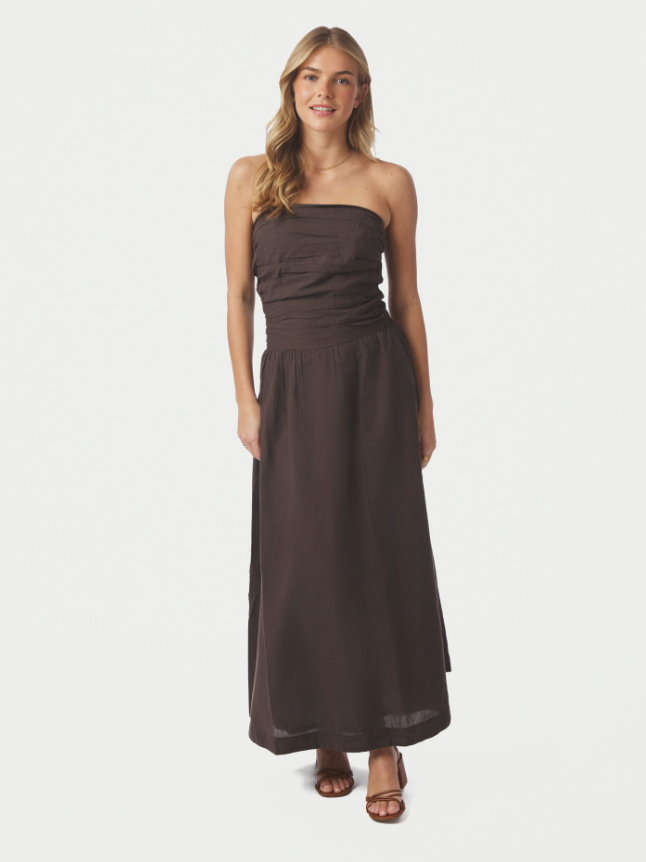 Kima Linen Dress Dark Brown