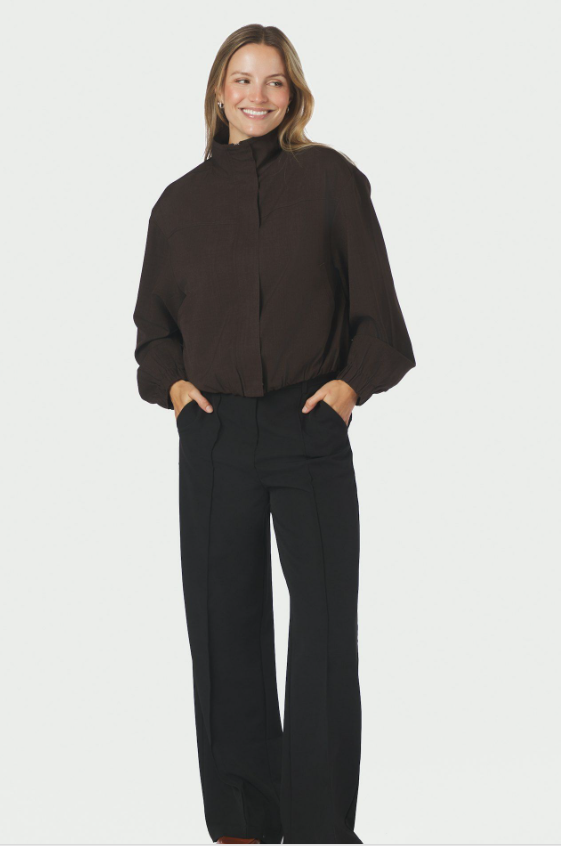 Felicity Zip Blouse Dark Brown