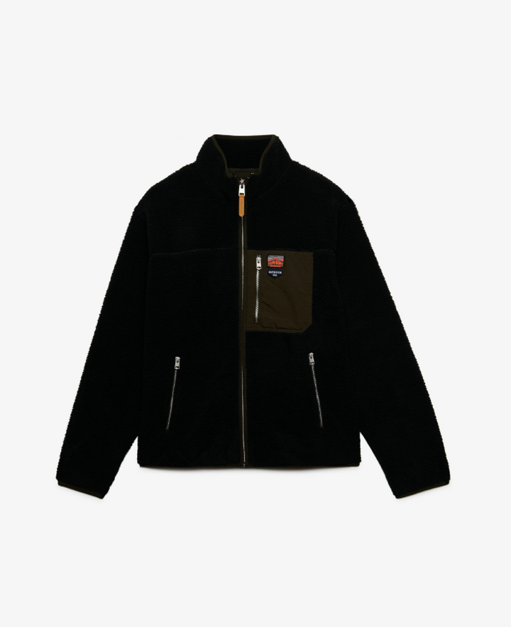Vintage Retro Full Zip Fleece Black/Olive