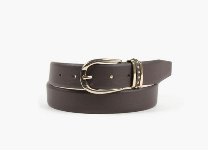 Skinnbelte med Gulldetaljer Brown