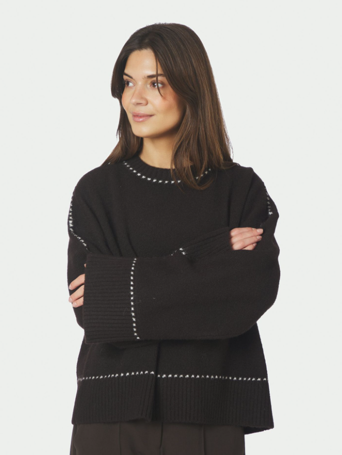Roeme Knit Stitch Blouse Dark Brown