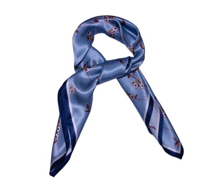 Skjerf Blomstret Silke 70x70 New Navy