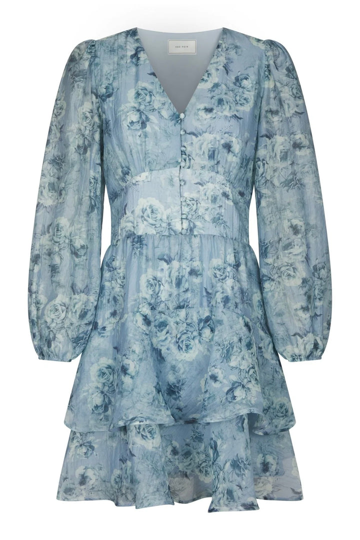 Mabella Crepe Print Dress Dusty Blue