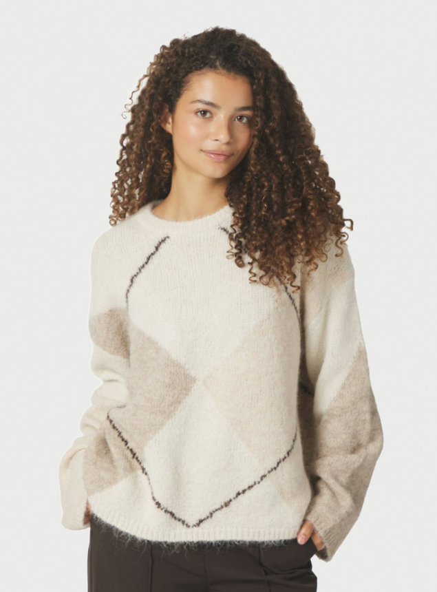 Inga Check Fluff Knit Blouse Creme