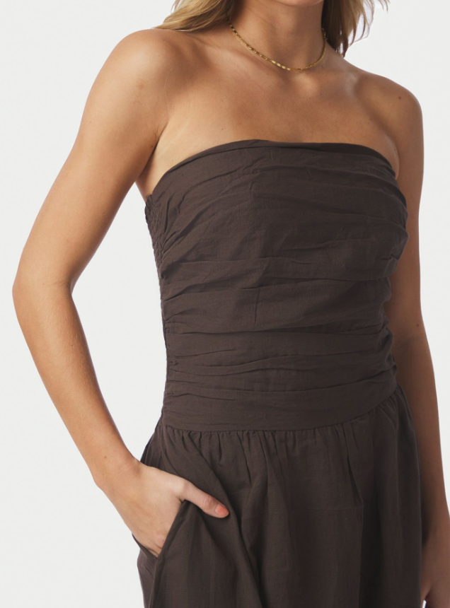 Kima Linen Dress Dark Brown