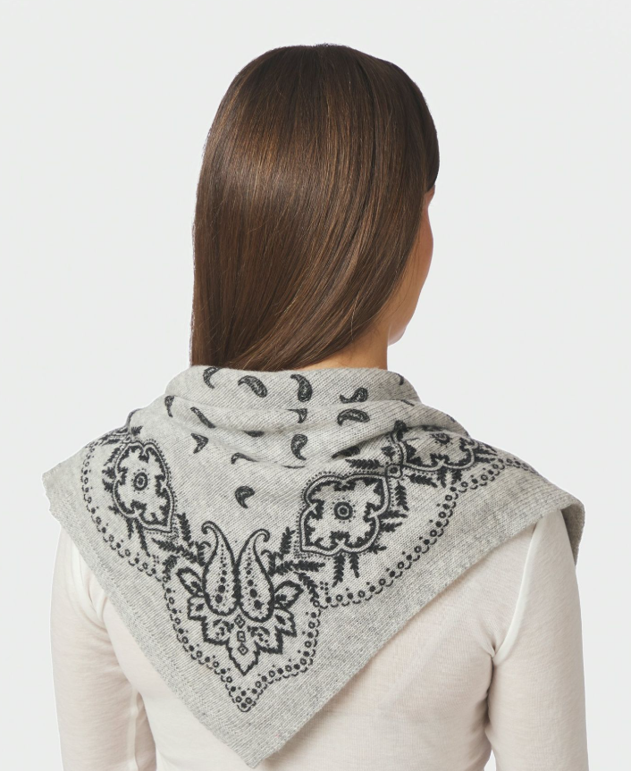 Adelina Paisley Knit Scarf Grey Melange
