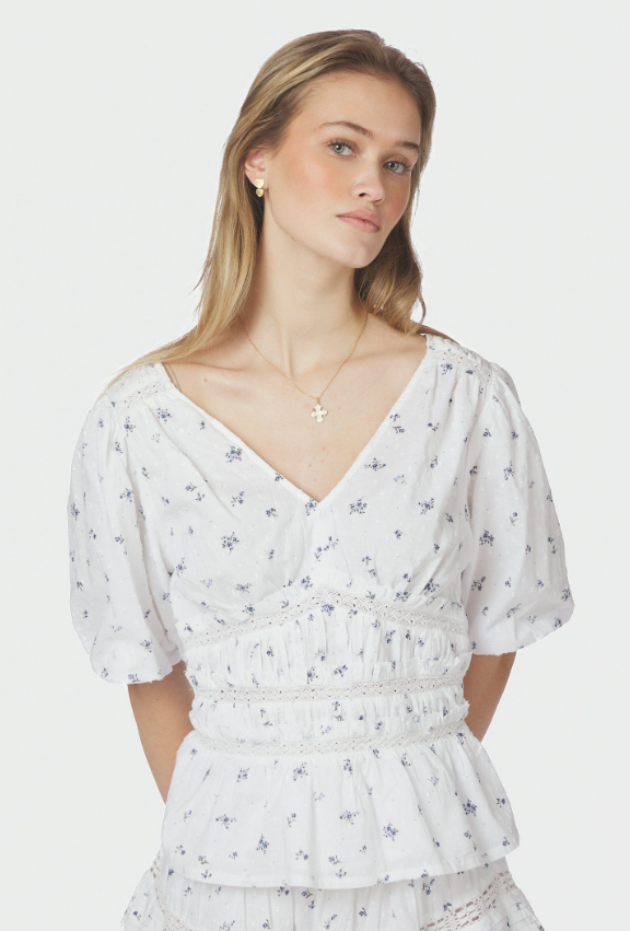 Sapura Flower Dobby Blouse Blue Flower