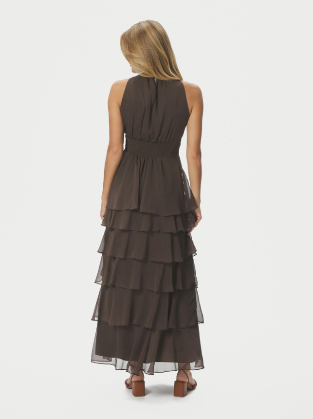 Marli Solid Chiffon Dress Dusty Brown
