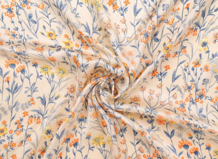 Skjerf med Floral Print 70x70 cm Offwhite