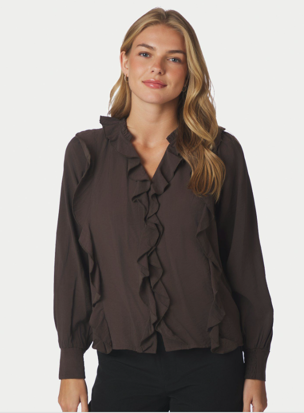 Larine Ruffle Blouse Dark Brown